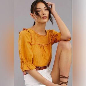 Anthropologie Women’s Med 100% Cotton Burnt Orange Stretch 3/4 Sleeve Shirt Top